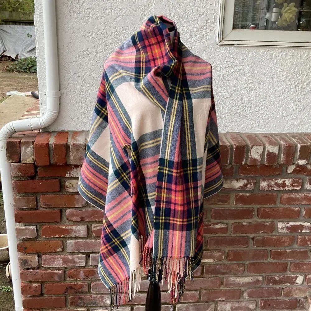 Beautiful Fringed Plaid Wrap Shawl One Size